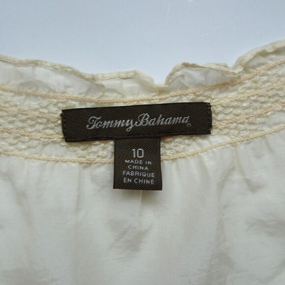 TOMMY BAHAMA Women's Top Silk Cotton Sheer Blouse Tunic Tassel Front Tie Size 10 - Picture 7 of 13